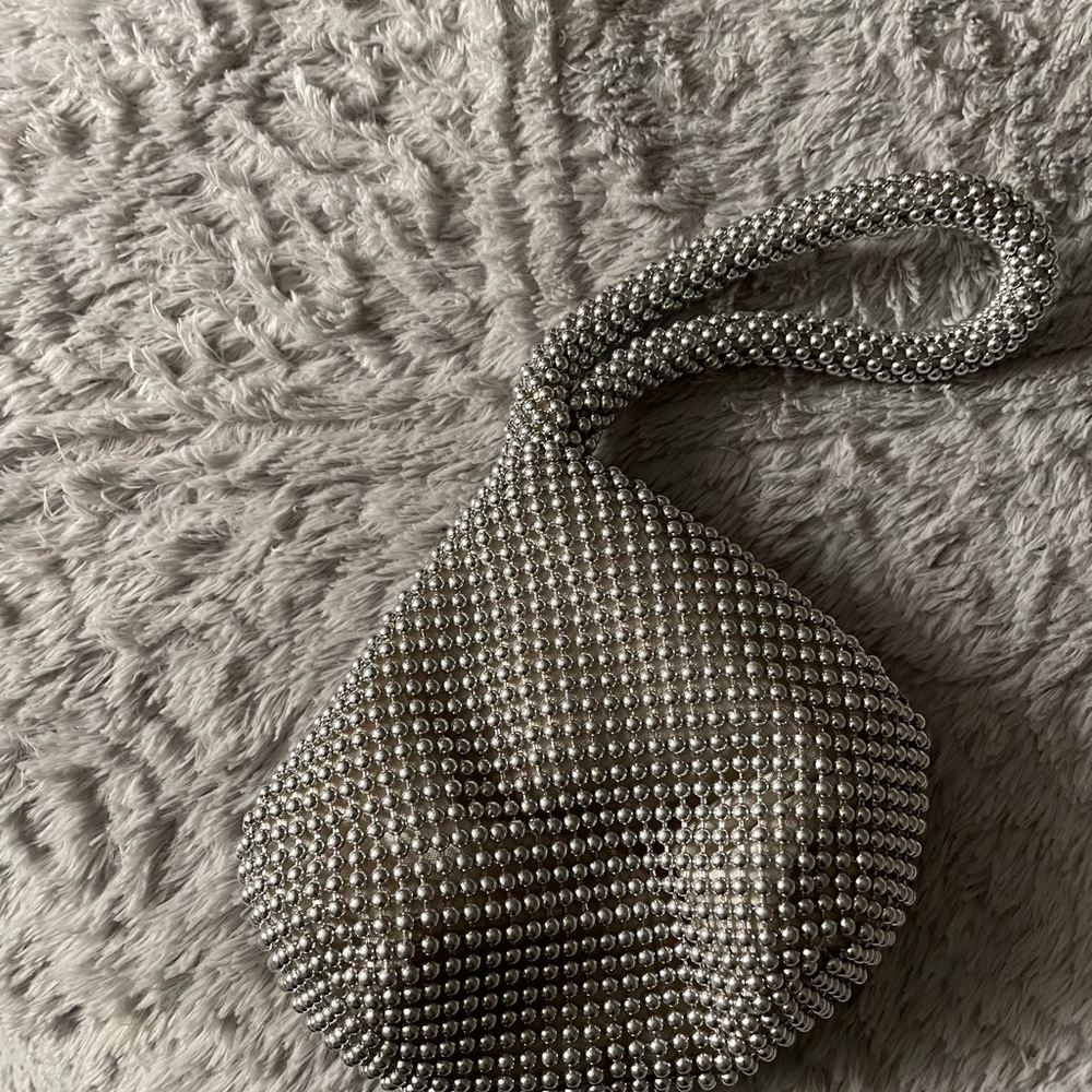 Silver Beaded Triangular Shaped Evening Bag - image 1